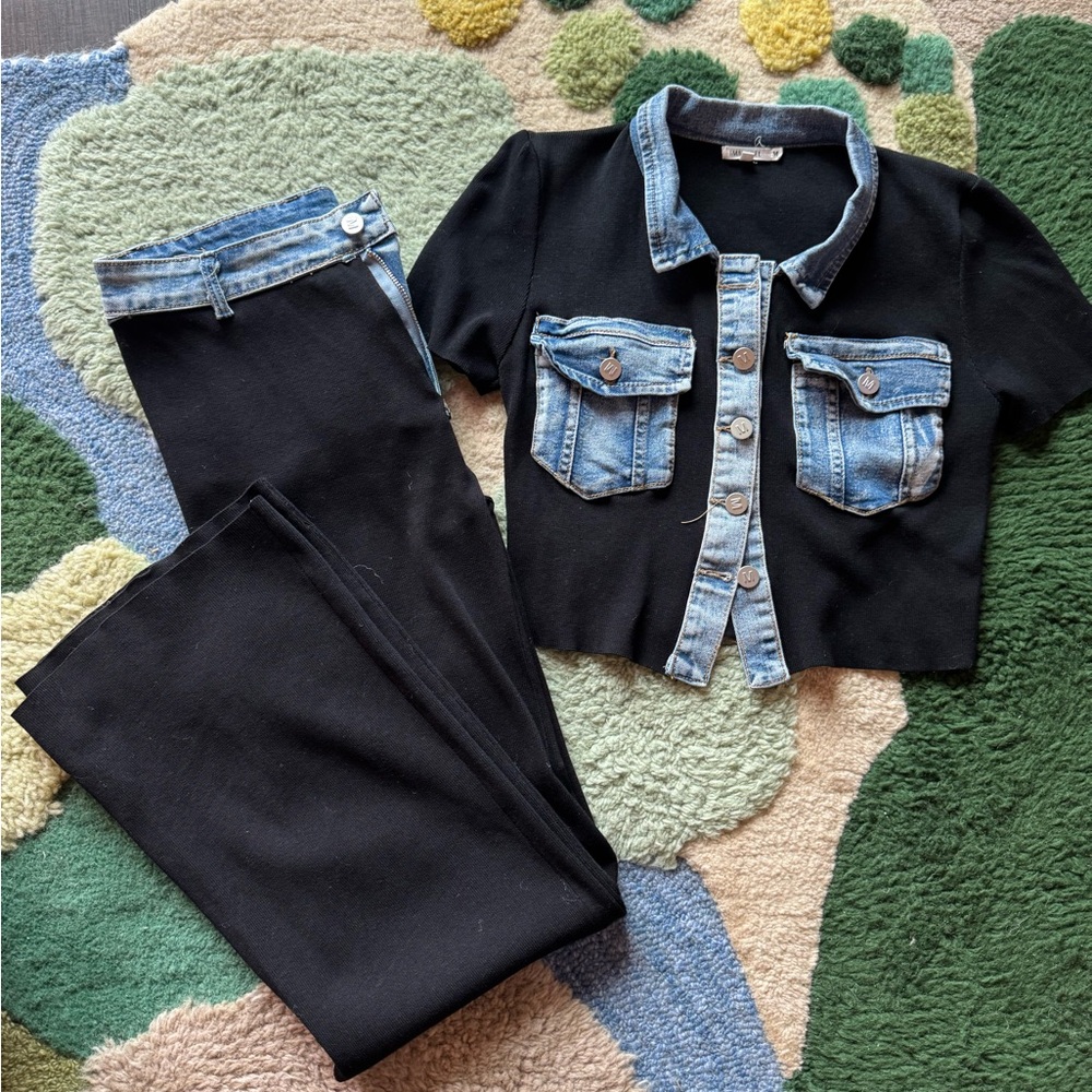 Black and Blue Boot Cut Flare Pants